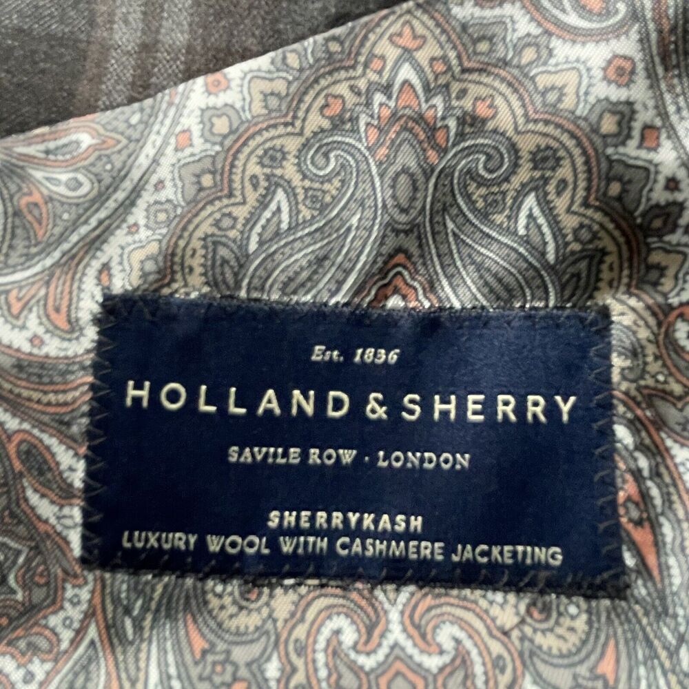 Holland & Sherry Sport Coat Mens 44 R Gray Plaid Sherrykash Wool Cashmere Savile - Picture 9 of 11